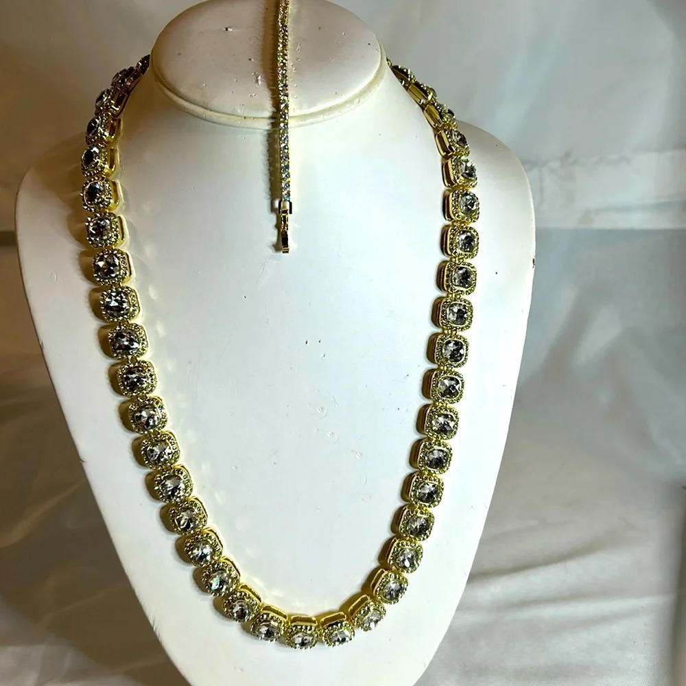 CZ Tennis Necklace 24” & 7” Tennis Bracelet. Gold Base. NWT